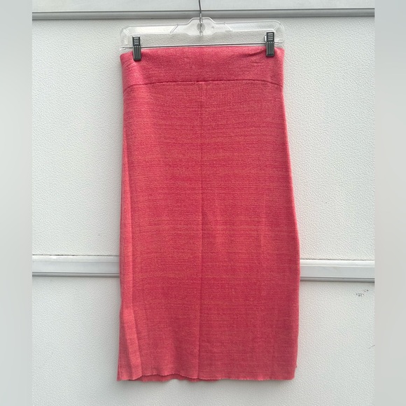 Free People Midi Skirt Golden Hour Women Sz M Pink Ribbed Knit Straight Pull On - Picture 10 of 11